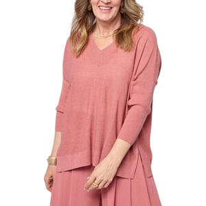 WynneCollection Women's V-Neck Baby Boucle Sweater Canyon Rose - Regular